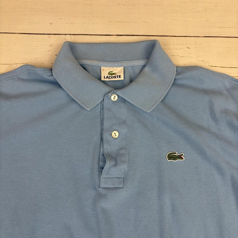 Lacoste Polo Shirt Mens L Blue Regular Fit Cotton Knit Croc Logo Short Sleeve